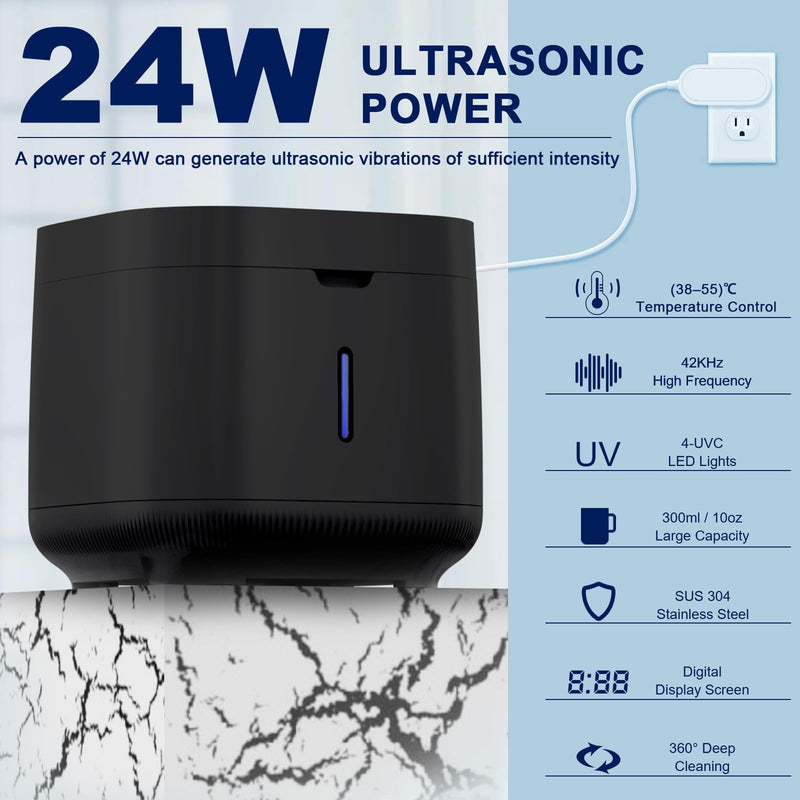 [Australia] - Ultrasonic Retainer Cleaner, Retainer Cleaner Machine, Dental Cleaning Pod for Dentures, Mouth Guard, Aligner, Night Guard, Jewelry, Braces, Ultra Sonic Cleaner for All Dental Appliances (Black) Black 