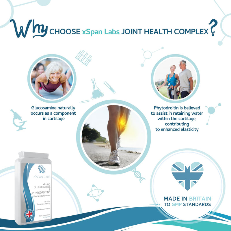 Vegan Glucosamine & Phytodroitin™ 90 Capsules - with Plant Based Chondroitin, Turmeric, Rosehip and Vitamin C to Promote the Health of Cartilage and Bones - UK Made