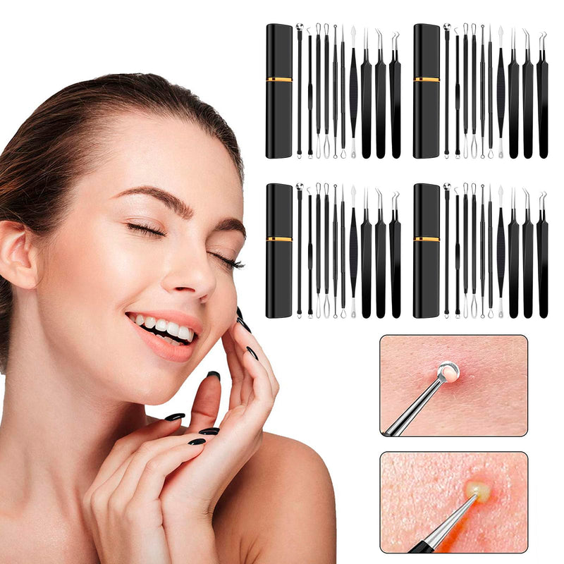 [Australia] - 40pcs Pimple Popper Tool Kit Stainless Steel Blackhead Remover Tool Comedones Extractor for Forehead Facial Nose Lightweight Acne Needle Tool with Metal Case for Travel Home Use Black 40pcs 