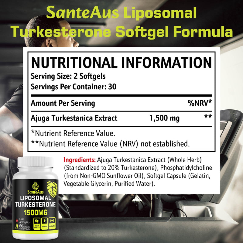 Liposomal Turkesterone Capsules 1500mg Supplement,Max Strength Ajuga Turkestanica Extract,Standardized to 20% Turkesterone,Optimal Absorption,Muscle Growth & Recovery,Gluten Free,Fillers Free,2 Pack 60 count (Pack of 2)