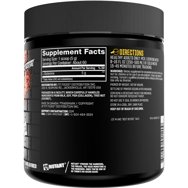 MUTANT Glutamine - 100% Pure Workout Supplement to Help Replenish Glutamine Levels for Improved Muscle Repair, Immune and Digestive System Support After Physical Activity – 300 g – Unflavored