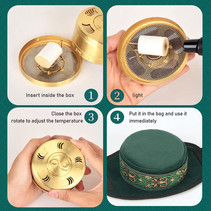 [Australia] - Barelove Smokeless Copper Moxa Box, Purifier Copper Tank Moxibustion Treatment Tool Portable Therapy Bag, Great for Waist Neck Knee Shoulder Back Ai Jiu ËâæÁÅ∏Áõí ËâæÁÅ∏ÂåÖ ËâæÁÅ∏ (Not Include Moxa) 