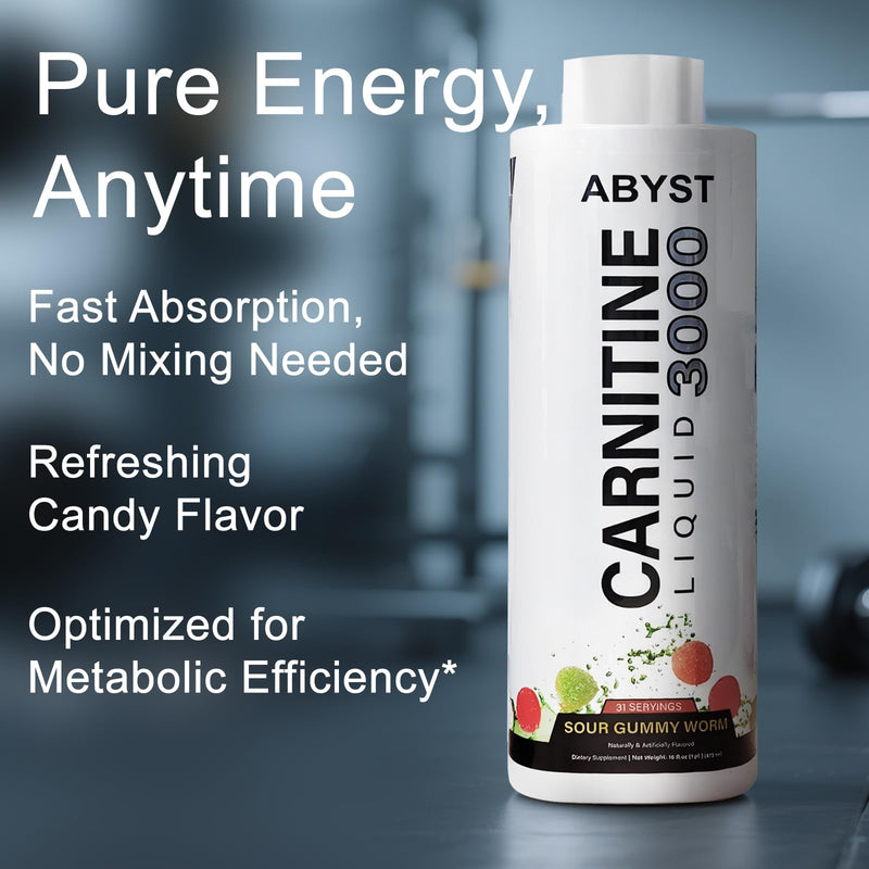 [Australia] - Liquid Carnitine 3000mg ‚Äì Energy & Metabolism Support with Acetyl L-Carnitine ‚Äì Gummy Worm Flavor Gummies ‚Äì 31 Servings (Pack of 1, Sour Gummy Worm) 16 Fl Oz (Pack of 1) 