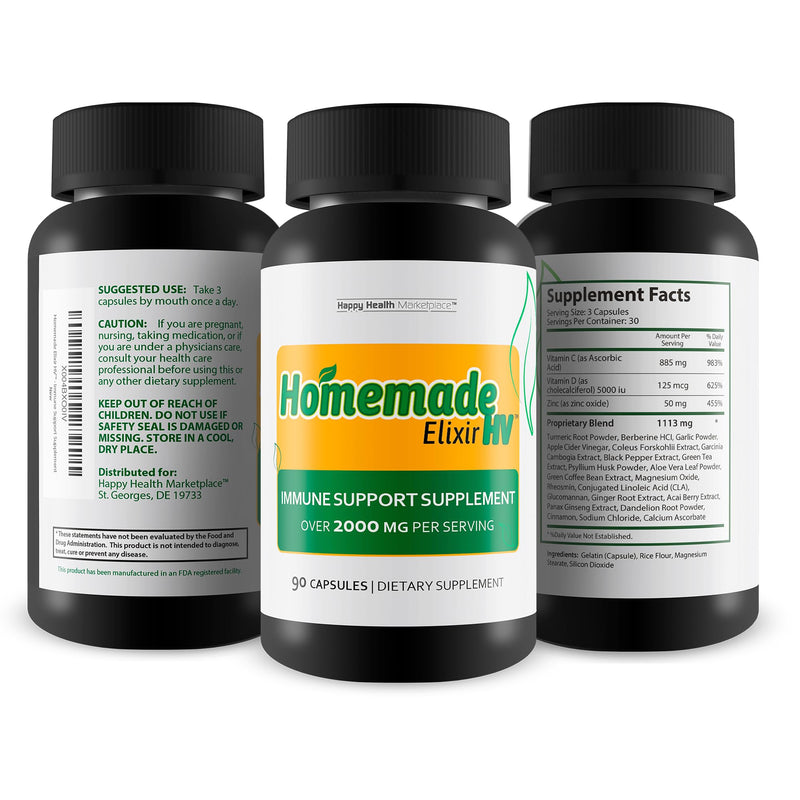 Homemade Elixir HV - Our Best Immune Support Supplement - Herbal Vitamin Immune Support Capsules - Our Best Immune Pills Nature Vitamin D Zinc C Best Herbs Vitamins
