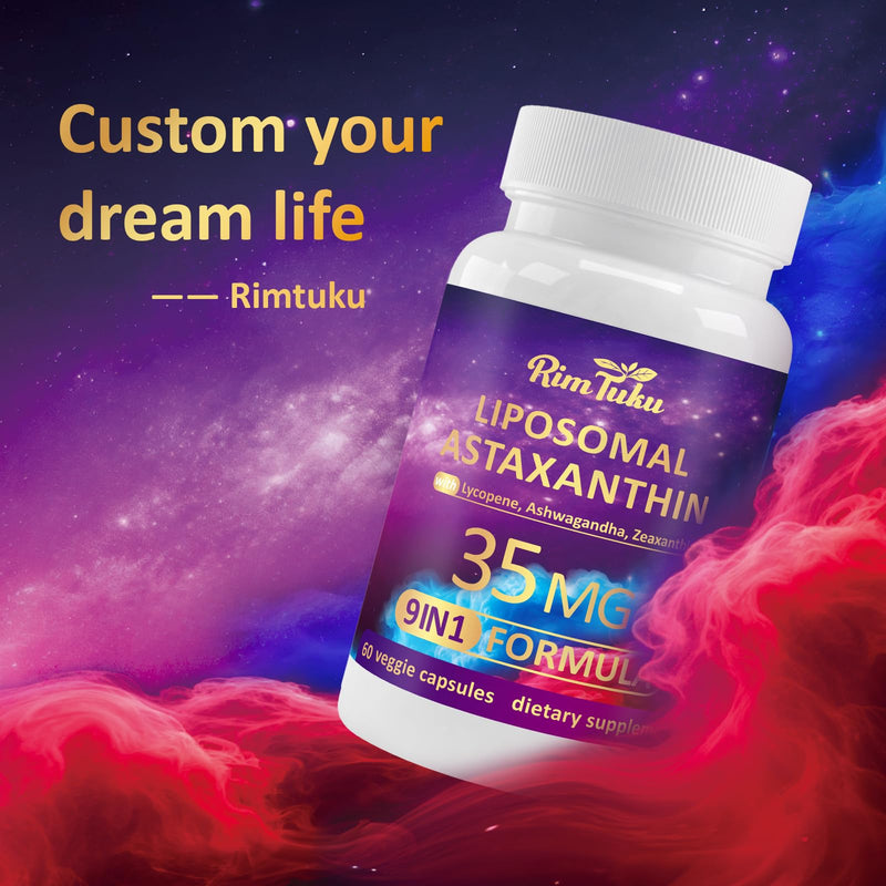 [Australia] - Liposomal Astaxanthin Supplement Complex 9-in-1 with Ashwagandha, Lycopene, Zeaxanthin, Antioxidant Supplement Support Eye, Skin & Joint Health, 60 Capsules 