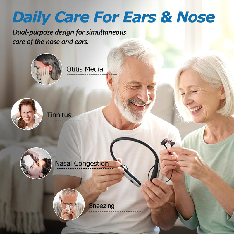 ENLEE 650nm Red Light Therapy Device for Ears & Nose Care, Black | 2-in-1 and Rechargeable Design, Daily Nose Comfort & Hearing Wellness Support, Auto Timer and 3 Modes
