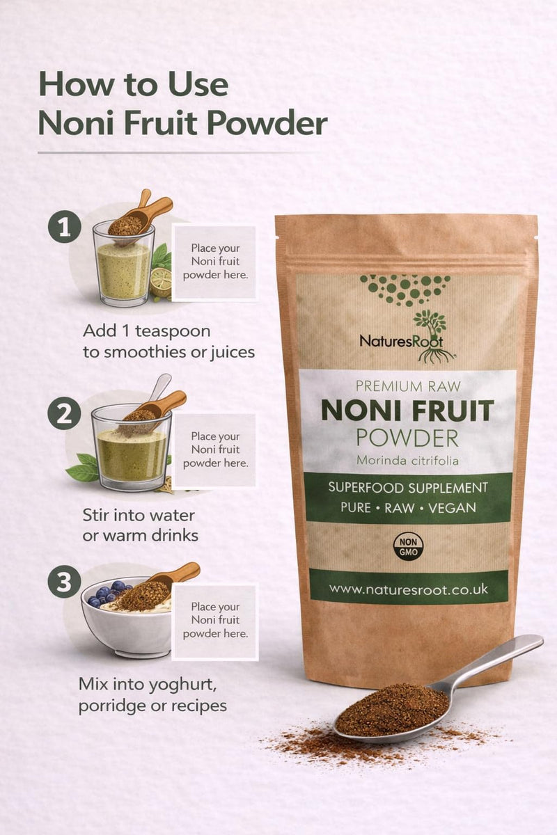 Natures Root Noni Fruit Powder 250g | Morinda Citrifolia | Nutrient-Rich Superfruit Powder | Pure Vegan Ingredient for Smoothies Juices & Wellness Recipes