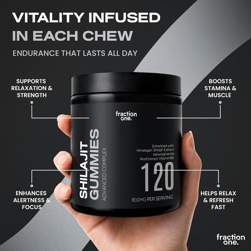 Fraction One Shilajit Gummies - 120 Gummies - with Himalayan Shilajit Extract, Ashwagandha & Vitamin B6 - Daily Wellness Support - Mixed Berry Flavour - Vegan Friendly - 60 Days Supply