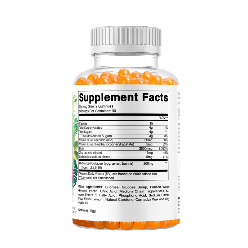 Vitamatic Hydrolyzed Collagen Gummies with Vitamin C, Zinc and Biotin, 200 mg - Healthy Skin Support - 60 Gummies 60 Count (Pack of 1)