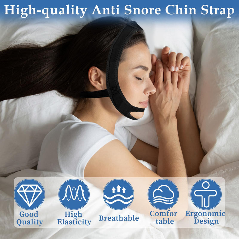 [Australia] - Snoring Chin Strap for Users, 2 Pack Adjustable Jaw Support Chin Strap to Keep Mouth Closed, Soft Snoring for Men Women, Lightweight Reusable, Snoring Dry Mouth, Comfort Fit Nighttime Sleeping Aid L Black+blue 