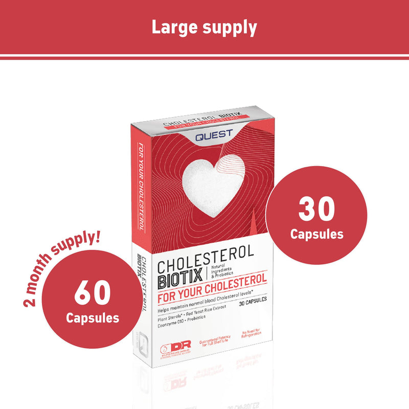 Quest - CholesterolBiotix Healthy Cholesterol Lowering Supplement. 30 Vegan Capsules with Natural Ingredients Including Red Yeast Rice Plant Sterols to Lower Cholesterol, Gluten Free (Pack of 2) 1 count (Pack of 2)