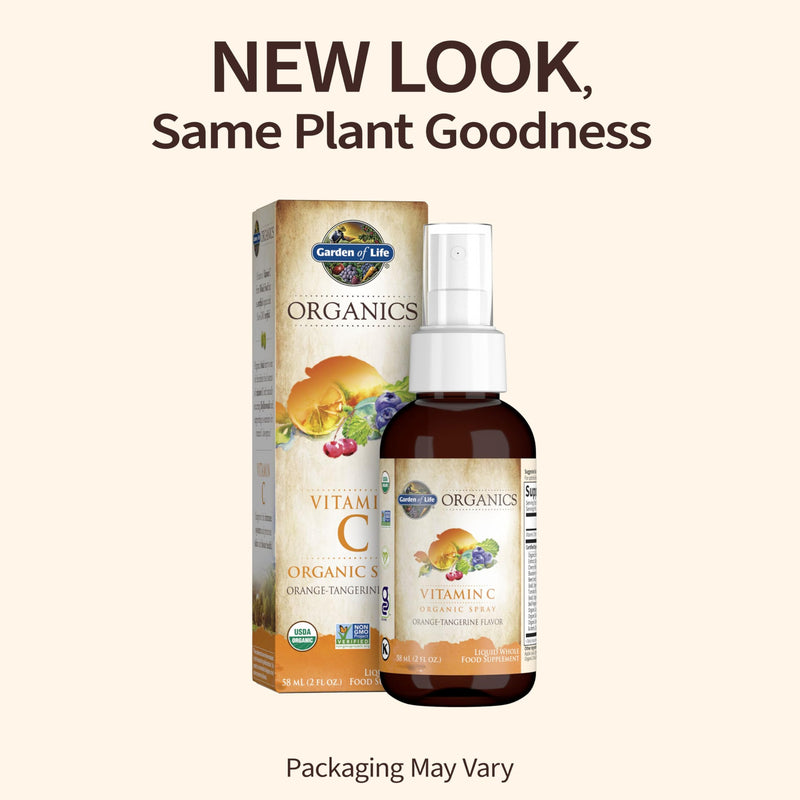 Garden of Life Organics Vitamin C Spray Bundle - Orange Tangerine and Cherry Tangerine, 60mg Vitamin C Supplements, Antioxidants for Immune Support and Skin Health, 2 fl oz Liquid Drops