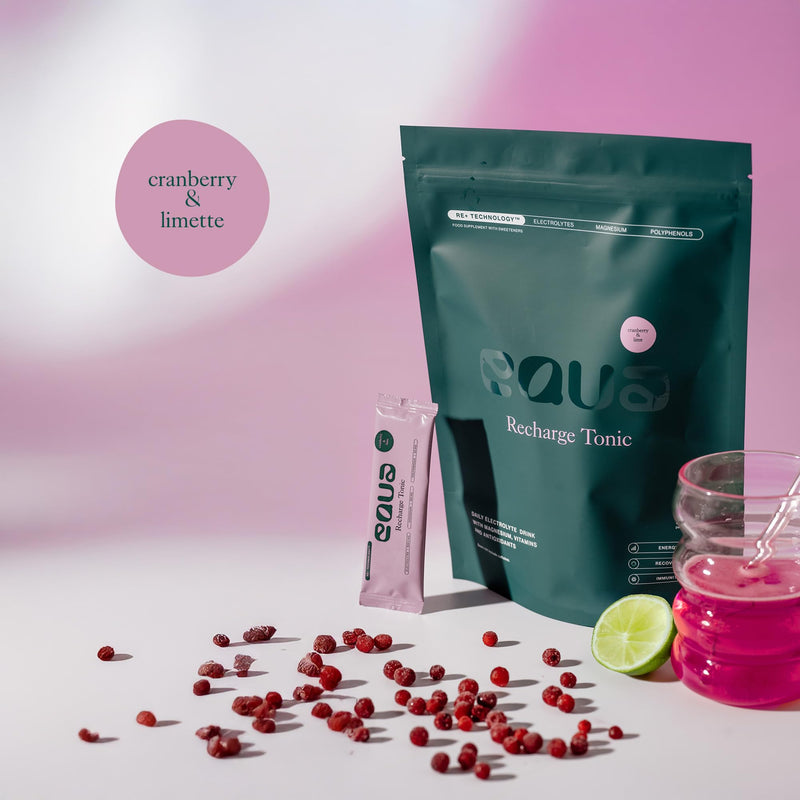 [Australia] - EQUA RECHARGE TONIC - sugar-free electrolyte powder drink with magnesium and antioxidants - 20 practical individual powder packs - vegan, gluten-free (cranberry & lime) cranberry & lime 