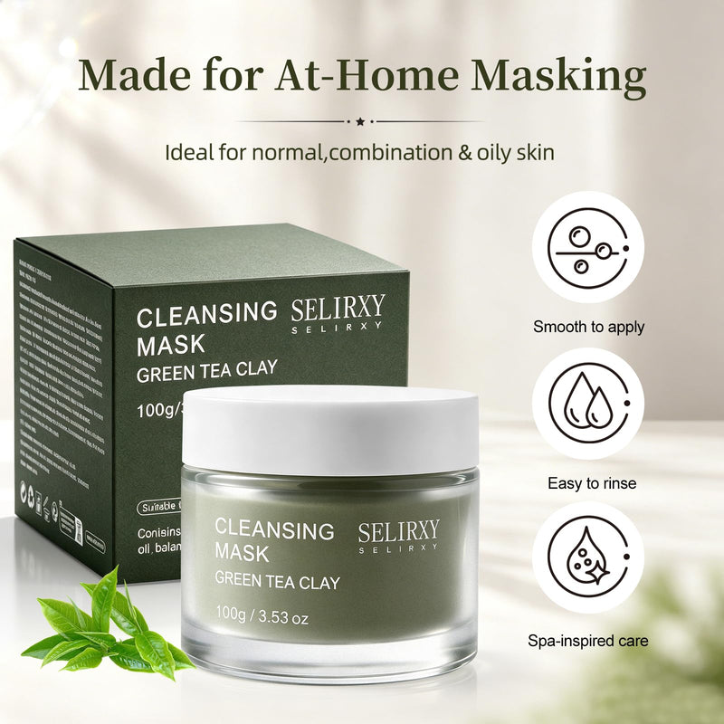 Green Tea Clay Mask, Clay Masks Deep Pore Cleansing, Wash-Off Mask with Hyaluronic Acid, Zinc PCA, Allantoin & Vitamin E, Hydrating Skincare for Oily Skin, Blackheads 3.53 fl.oz