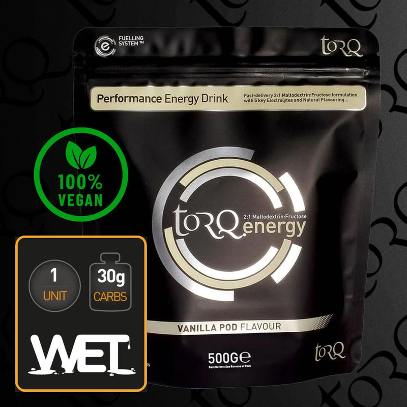 TORQ Flavoured Electrolyte Powder - Natural Vanilla Pod Isotonic Hydration Powder with Electrolytes Drink | Fast Delivery Energy Drink with High Carbohydrates and Sodium | 15 Single Servings 15 Servings - 500g