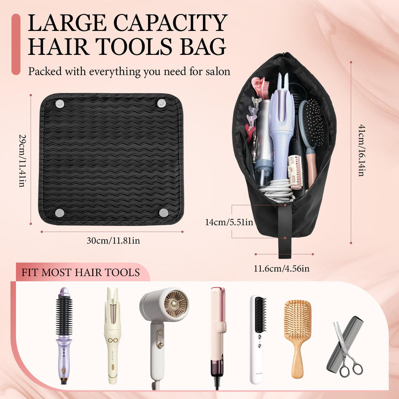 [Australia] - Dadanism Hot Hair Tools Travel Bag with Heat Resistant Mat Removable, Hair Accessories Organizer Case, Women Travel Essentials, Storage Pouch for Curling Iron Straightener Flat Iron HairDryer, Black 