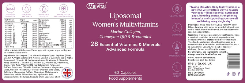 Liposomal Multivitamin for Women, 28 Vitamins & Minerals – Boost Energy, Immune Support, Antioxidant Power & Hair, Skin, Nail, Bone Health, 60 Capsules, 1 Month Supply