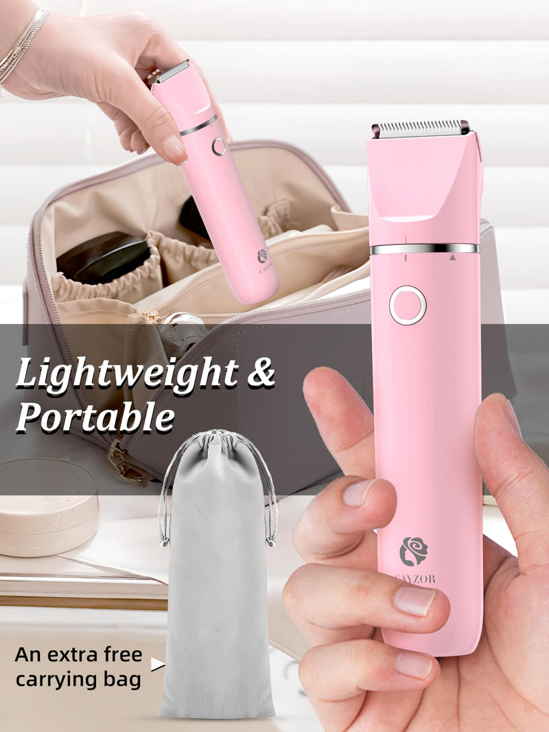 Bikini Trimmer and Shaver Kit for Women - 2-in-1 Wet/Dry Electric Body Hair Trimmer Facial Hair Removal Cordless Waterproof Bikini Shaver Razor for Face Lip Chin Pubic Underarm Legs Pink
