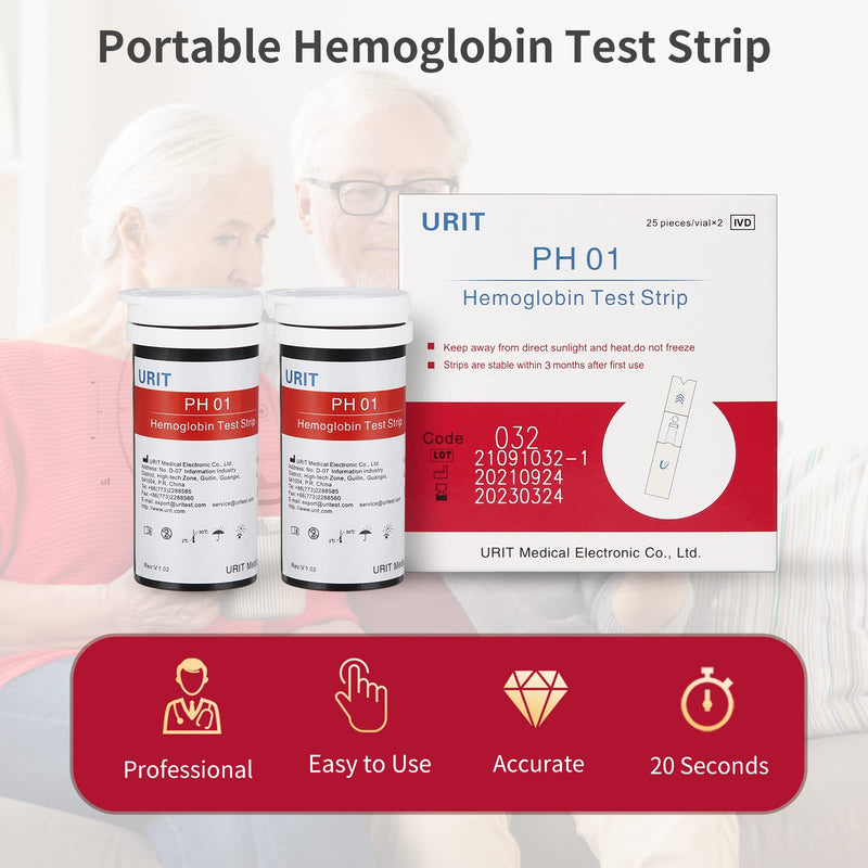 [Australia] - 50 Hemoglobin Test Strips for URIT Hemoglobin Test Meter (Meter is not Include), Easy for Home Use, 50 Test Strips Total with 50 Lacets. 