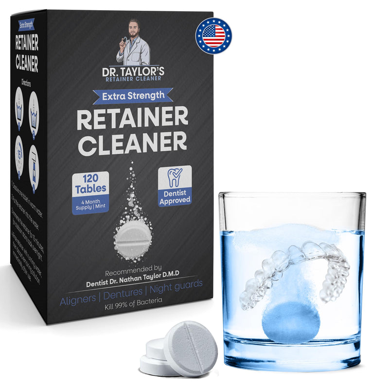 [Australia] - Dr. Taylor’s Retainer Cleaner Tablets 120 for Aligners & Dentures - Effectively Removes Stains, Plaque, and Odor - Mouth & Night Guards Cleaner with Refreshing Mint Flavor 