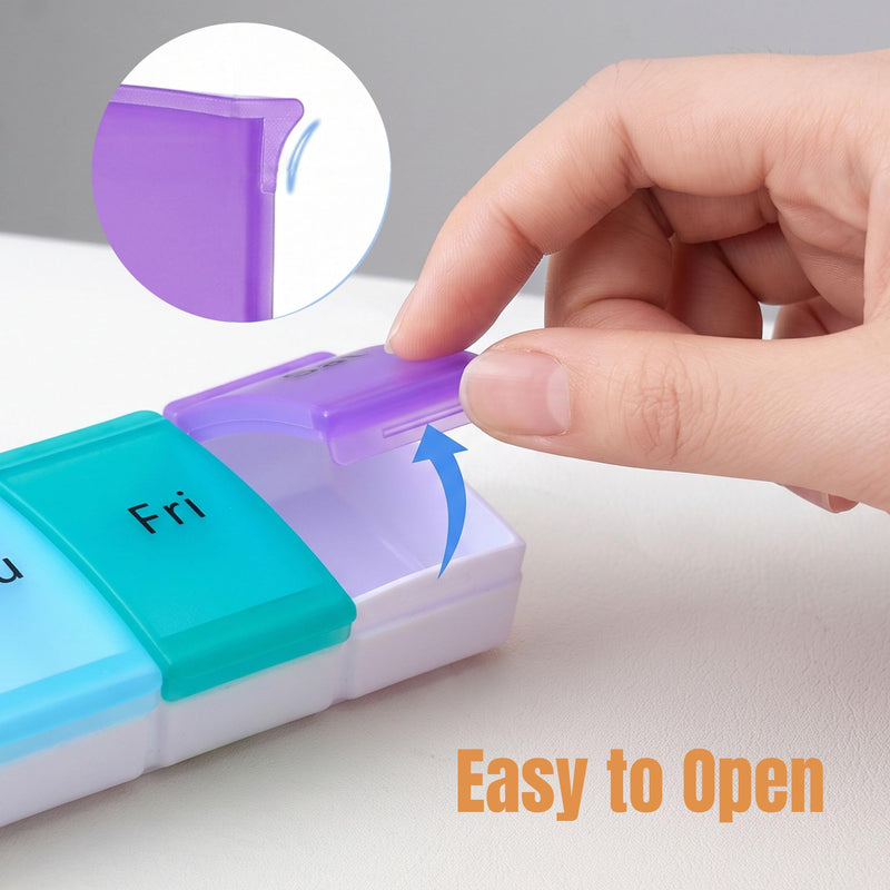 Weekly Pill Organizer Large, 7 Day Pills Box Case Travel | Medicine Pill Organizers, for Big Vitamin Supplements Fish Oil, Easy Open White