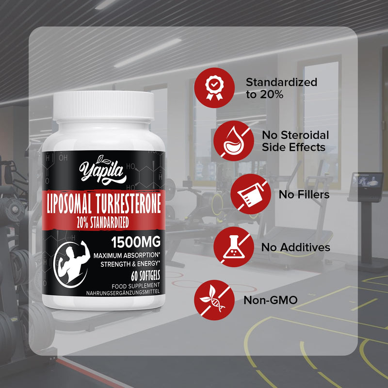 Liposomal Turkesterone Supplement - 1500mg Ajuga Turkestanica Extract, Standardized to 20% Turkesterone, Max Absorption, High Strength for Bodybuilding, No Additives, Non-GMO, 2 Package