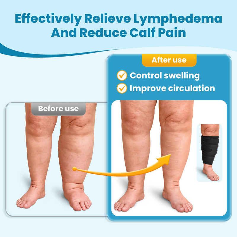 [Australia] - iDonua® Calf Lymphedema Compression Wrap Adjustable For Big Swollen Lower Leg - with 6 Cross Straps‌ Black Regular M 