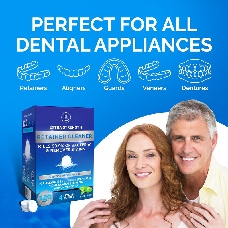 [Australia] - Retainer Cleaner Tablets for Invisalign Approved for Ultrasonic Cleaners -120 Denture Cleaning Tablets for Aligners, Night Guard, Mouth Guard - Denture Cleaner Tablets 4-Month Supply 