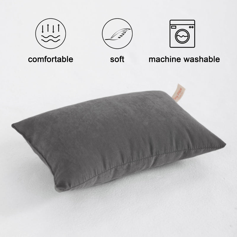 [Australia] - FLXXIE 2 Pack Microfiber Tiny Pillows, 11x7 Inches, Mini Pillows for Sleeping and Traveling, Washable Pillows, Soft Small Pillows Travel Pillows Nap Pillows, Dark Grey 