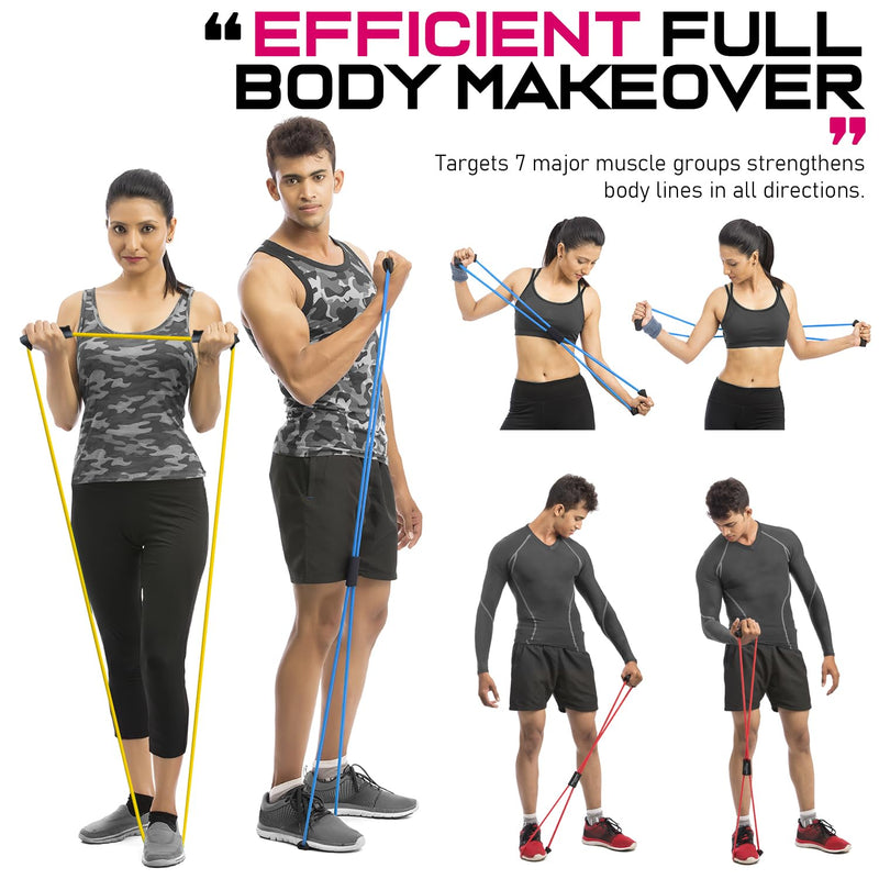 [Australia] - Figure 8 Fitness Resistance Bands with Handles - Exercise Tube Band Set of 3 for Arm and Shoulder Stretch, Rope 8 Word Elastic for Women and Men Yellow, Blue, Red 