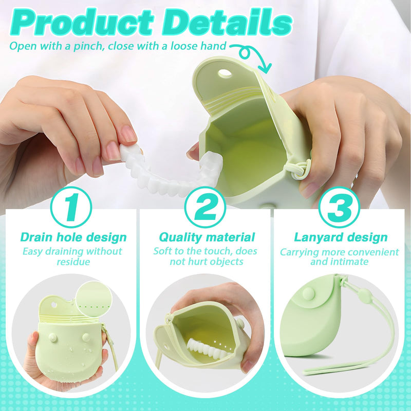 2Pcs Silicone Retainer Case with Vent Holes, Unbreakable Retainer Holder with Hand Strap Slim Retainer Container Box for Travel Partial Denture Night Mouth Guard Aligner Case (Green + Blue) Green + Blue