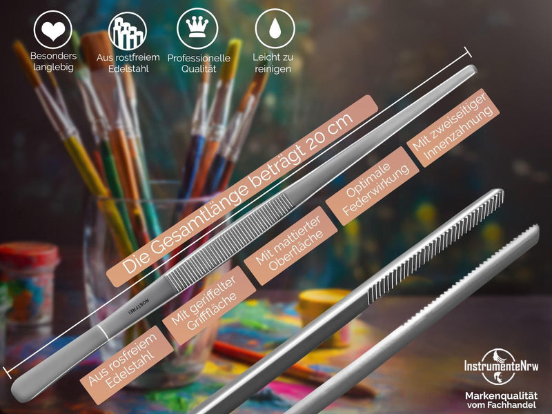 [Australia] - Straight tweezers, 20 cm, with internal teeth, stainless steel 