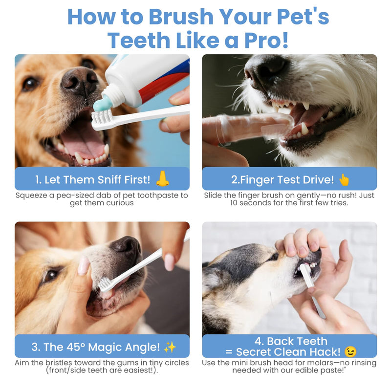 Dog Toothbrush Kit for Small Dogs - Puppy Tooth Brushing Kit with Finger Toothbrush & Soft Bristles, Dental Care Teeth Cleaning Set for Dogs and Cats