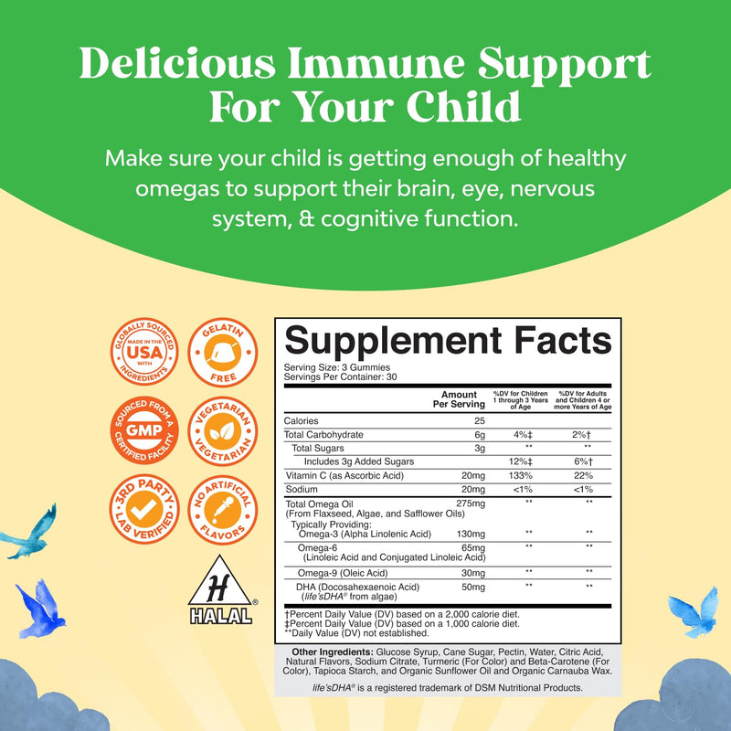 Bundle of Plant Based Kids Multivitamin Gummies with Vitamins A, C, D3, E, B6 & B12, Zinc & Iodine and Kids DHA Omega 3 Gummies with Vegetarian 6 9 for Vision Brain & Immunity - Non GMO Supplement
