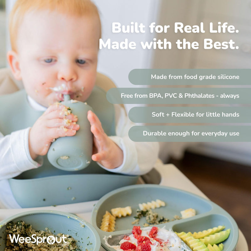 [Australia] - WeeSprout Silicone Baby Cups With Straws and Lids, 4 & 8 oz Options, Set of 2, Food Grade Toddler Training Container, Built In Straw Stoppers, Measurement Markings, Dishwasher Safe + Straw Cleaner 4 oz Matte Pink, Matte OW 