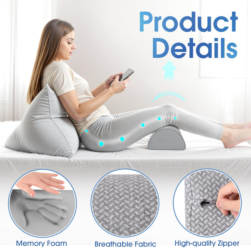 [Australia] - Knee Pillow for Back Sleeping Memory Foam Half Moon Bolster Pillow for Legs, Under Knee Support, Ankle & Foot Comfort Orthopedic Pillow for Side Sleepers (Grey, 20.4" x 8" x 4.9") Grey Standard 