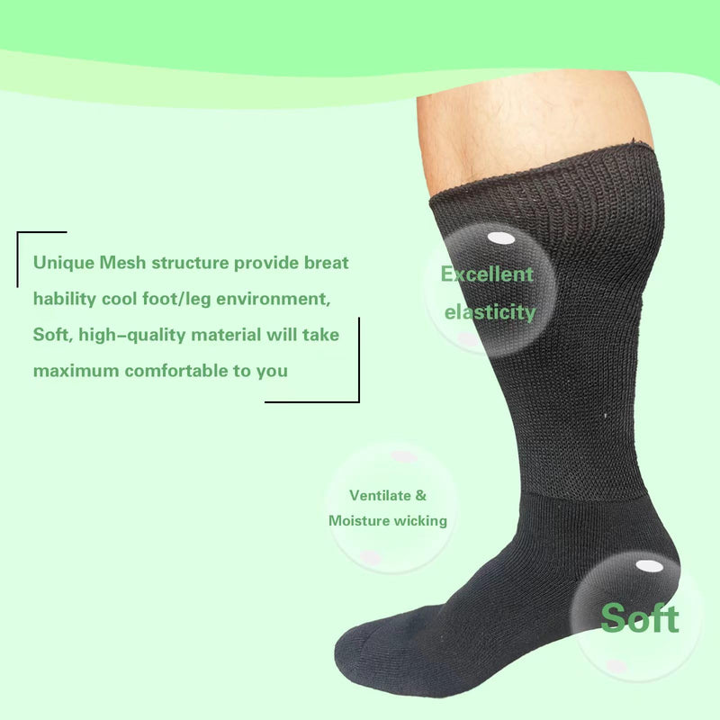 [Australia] - Extra Wide Diabetic Socks Non Binding Bariatric Sock Men Women Neuropathy Medical Swollen Socks One Size Black-2pairs 