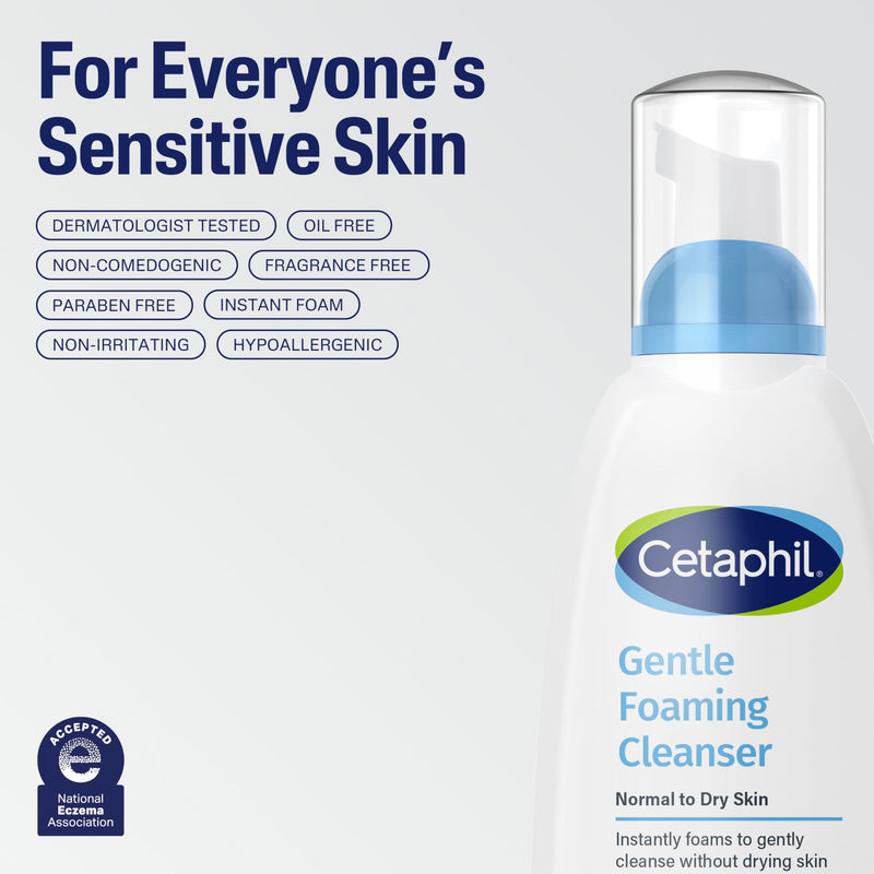 Cetaphil Oil Free Gentle Foaming Facial Cleanser, Sensitive Skin, 8 fl oz, 2 ct | Gentle Cleanser, Dry To Normal Skin, Fragrance Free, Hypoallergenic, Dermatologist Recommended, Glycerin, Vitamins B5 & E OLD, 8 oz Pack of 2