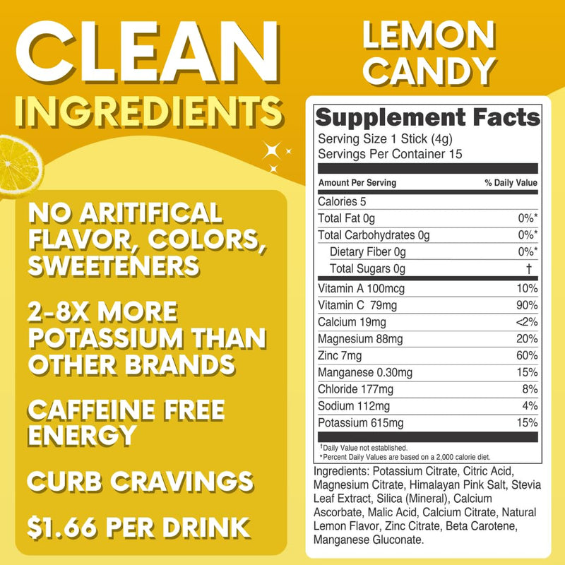 Electrolytes Powder Packets – Lemonade Sugar Free Hydration Drink Mix 15 ct | Refreshing Flavor Makes Water Easy to Drink – Daily Water Enhancer for Everyday Life, Sports, Exercise, Travel & Outdoors 15 Sticks (Pack of 1)