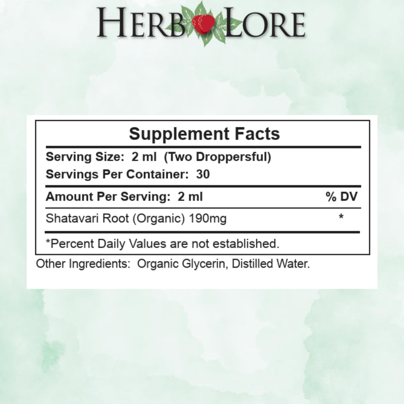 [Australia] - Herb Lore Organic Shatavari Root Extract Tincture - Liquid Shatavari Drops (Asparagus Racemosus) for Lactation and Wellness Support - Alcohol Free (2 fl oz) 2 Fl Oz (Pack of 1) 