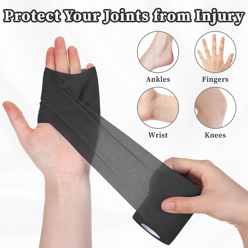 12pcs Black Prewrap Athletic Tape, Prewrap Athletic Tape for Hair Soccer, Premium Quality Hand Wrap Bandage Athletic Prewrap Tearable, Sports Knee Foam Ankle Wrist Tape Soccer Baseball for Injury