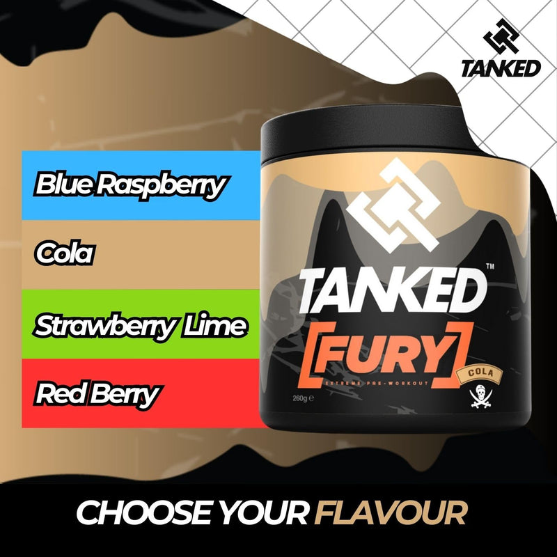 FURY Pre-Workout Powder 260g – Energy Drink Supplement for Men & Women – Contains Beta Alanine and Creatine – 40 Servings (Cola)