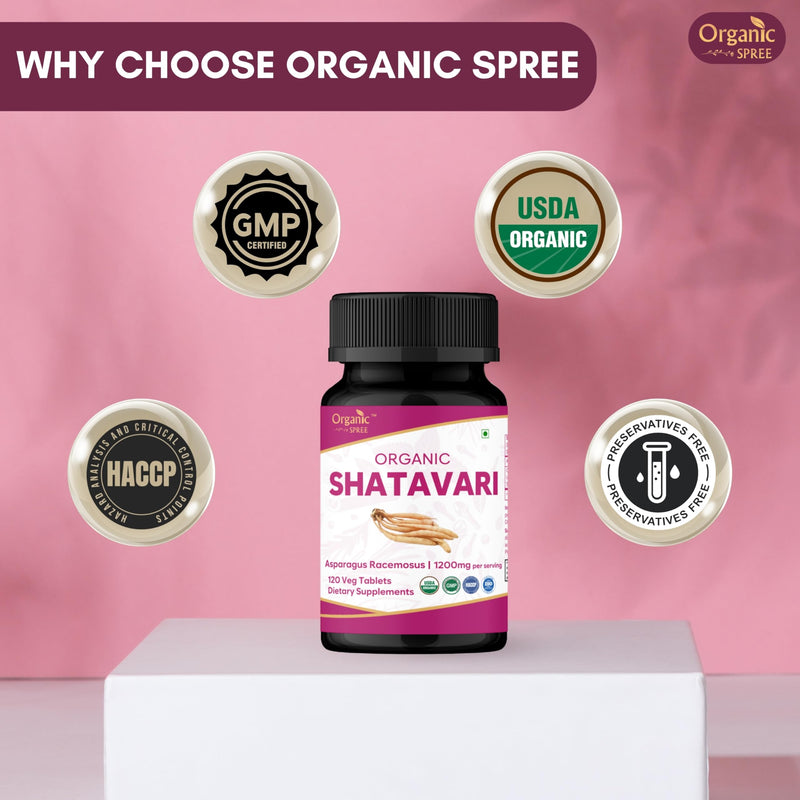 ORGANIC SPREE SHATAVARI 120 Tablets | Asparagus Racemosus (Shatavari) | USDA Organic Certified | Organic and Natural 120tab (1) 1