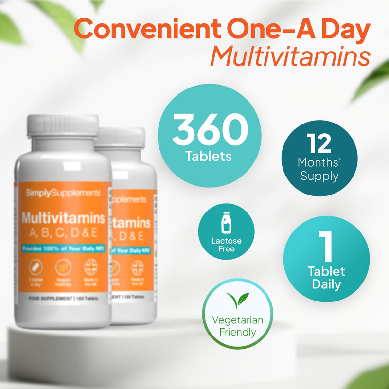 Multivitamin Complex | Supports Immune Health, Energy & Skin Health | Suitable for Vegans & Vegetarians | 360 Tablets = 12 Months’ Supply | Manufactured in The UK in Accordance with GMP Standards 180 count (Pack of 2)