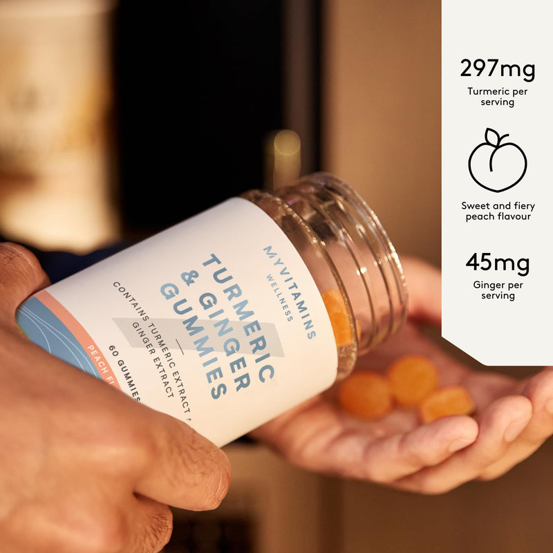 Myprotein Turmeric and Ginger Gummies - 297mg Turmeric and 45mg Ginger per Serving - Vegan and Vegetarian Friendly - Delicious Peach Flavour - Supports Joint Health and Immune Function - 60 Gummies