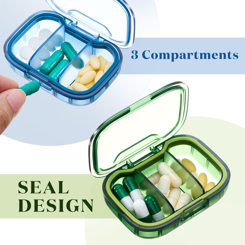 Domensi 16 Pack 3 Compartment Small Pill Case Bulk Travel Pill Organizer Portable Moisture Proof Box Container for Pocket Purse Daily Medicine Vitamin Holder Dispenser