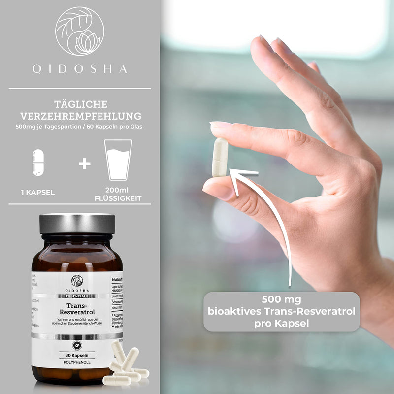 [Australia] - QIDOSHA® Resveratrol capsules, rated VERY GOOD, high-dose resveratrol with piperine for increased bioavailability, 500 mg trans resveratrol per capsule, 100% plant-based from Japan. Knotweed 