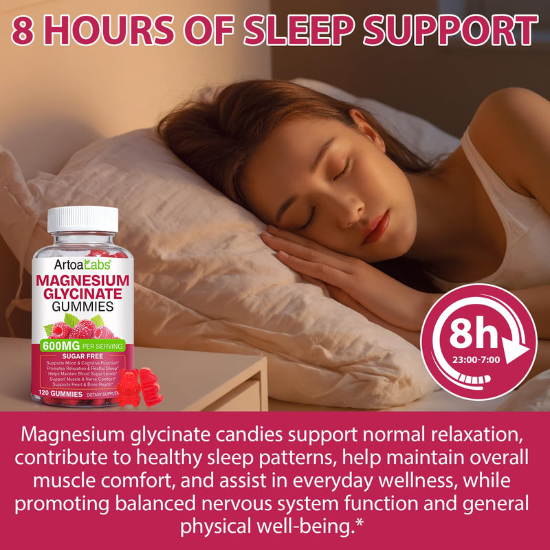 Magnesium Glycinate Gummies - 120 Count High Absorption Magnesium Complex for Sleep, Calm & Relaxation Support | Gluten-Free Supplements for Men, Women & Family