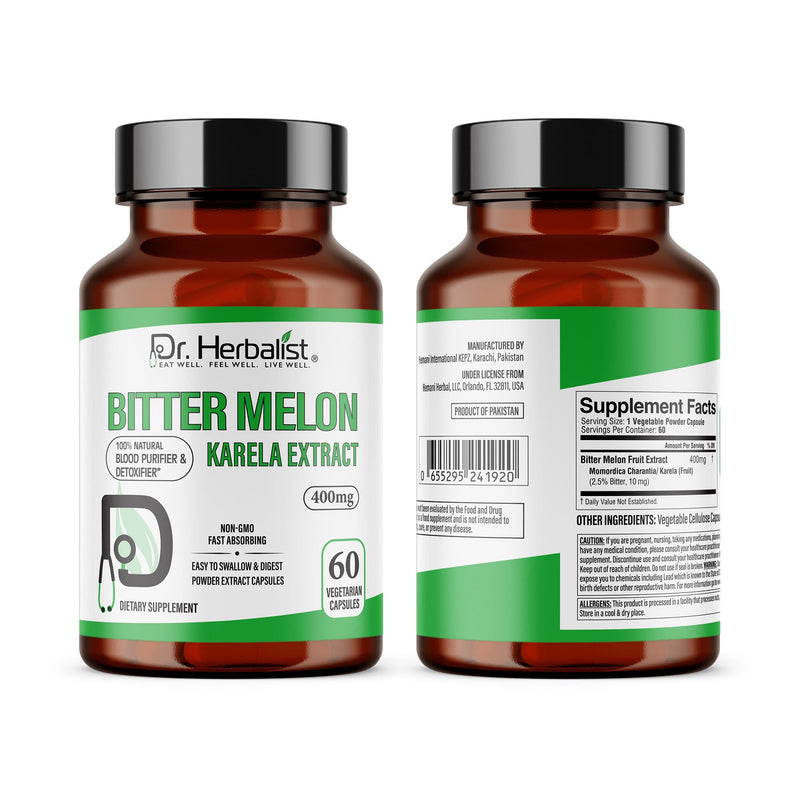 [Australia] - Dr. Herbalist Bitter Melon / Karela Extract 400mg - 60 Capsules| Non-GMO | Fasting Absorbing | Vegetarian. 