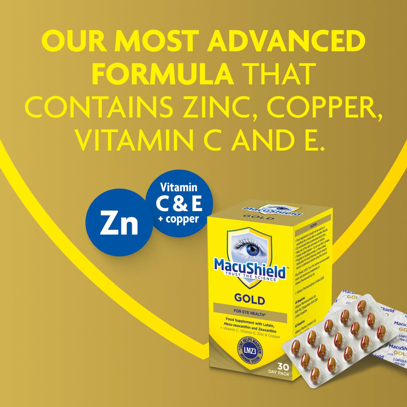 MacuShield Gold – 30-Day Pack, Eye Health Supplement* with Lutein, Zeaxanthin and Meso-zeaxanthin, as Well as Zinc which Helps Support Normal Vision